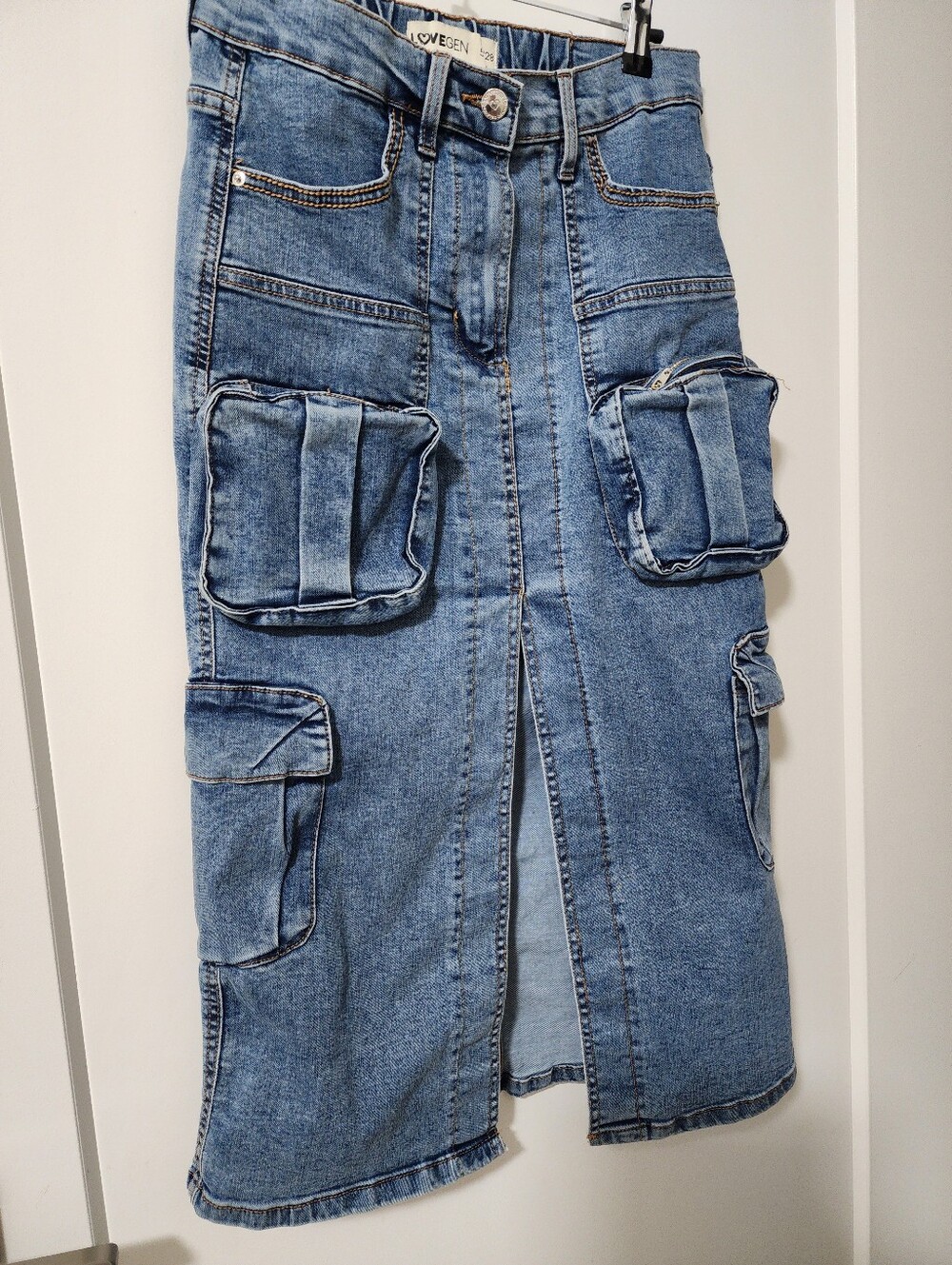 Lovegen Blue Denim Jeans Cargo Skirt SZ 5 - Picture 4 of 8